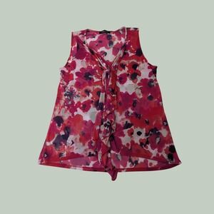 Adele & May Sleeveless Ruffle Blouse Medium Pink Red Floral Watercolor Boho Top